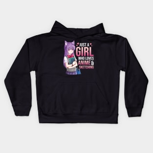 Just A Girl Who Loves Anime & Sketching Kawaii Kids Hoodie